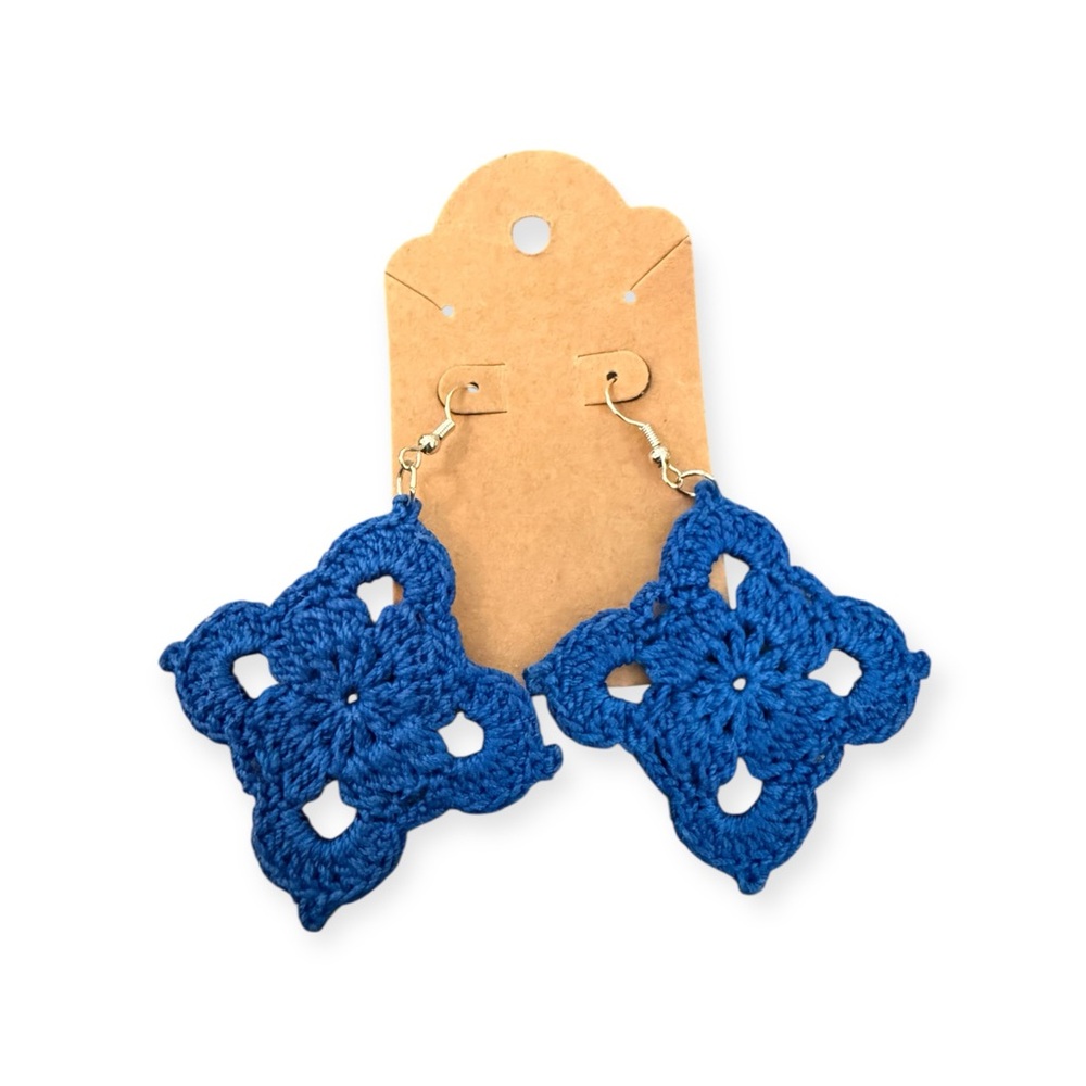 Hand Crafted Royal Blue Crochet Earrings
